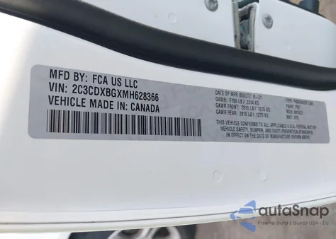 2021 Dodge Charger Sxt Rwd из США, поврежденный, VIN 2C3CDXBGXMH628366